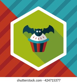 Halloween cupcakes with bat flat icon with long shadow,eps10