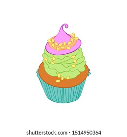 Halloween cupcakes. Cartoon sweetness. Isolated vector object on a white background.