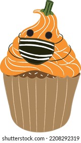 Halloween cupcakes. Cute kids in pumpkin, cat, vampire, witch hat, bat, skeleton and black cat costumes.