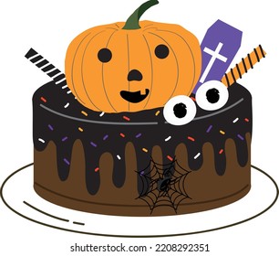 Halloween cupcakes. Cute kids in pumpkin, cat, vampire, witch hat, bat, skeleton and black cat costumes.