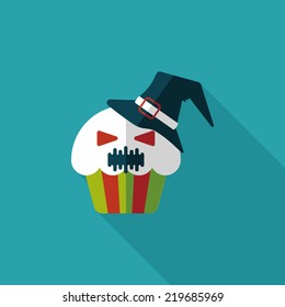 Halloween cupcakes with ghost flat icon with long shadow,eps10