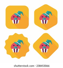 Halloween cupcakes with ghost flat icon with long shadow, eps10