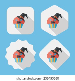 Halloween cupcakes with ghost flat icon with long shadow, eps10