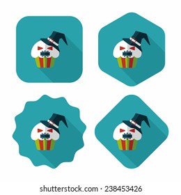 Halloween cupcakes with ghost flat icon with long shadow, eps10