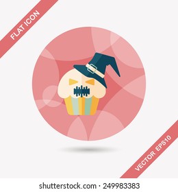Halloween cupcakes with ghost flat icon with long shadow,eps10