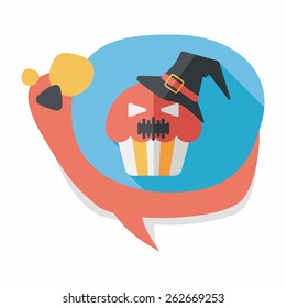 Halloween cupcakes with ghost flat icon with long shadow,eps10