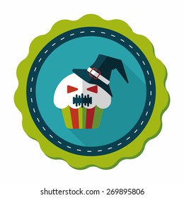 Halloween cupcakes with ghost flat icon with long shadow,eps10