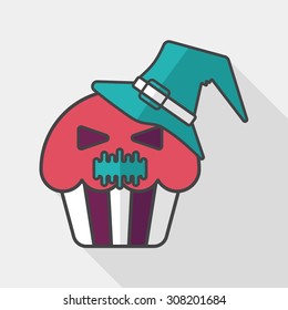 Halloween cupcakes with ghost flat icon with long shadow,eps10