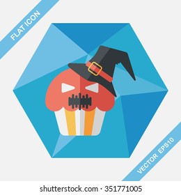 Halloween cupcakes with ghost flat icon with long shadow,eps10