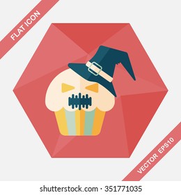 Halloween cupcakes with ghost flat icon with long shadow,eps10