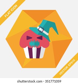 Halloween cupcakes with ghost flat icon with long shadow,eps10