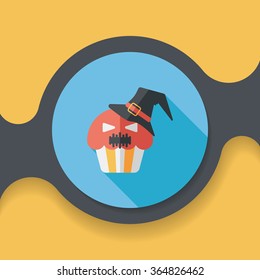 Halloween cupcakes with ghost flat icon with long shadow,eps10