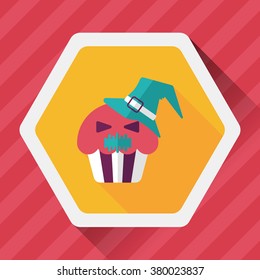 Halloween cupcakes with ghost flat icon with long shadow,eps10