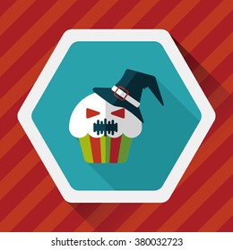 Halloween cupcakes with ghost flat icon with long shadow,eps10