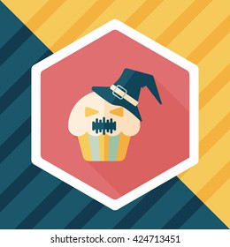 Halloween cupcakes with ghost flat icon with long shadow,eps10