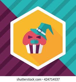 Halloween cupcakes with ghost flat icon with long shadow,eps10