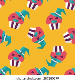 Halloween cupcakes with ghost flat icon,eps10 seamless pattern background
