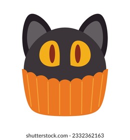 Halloween Cupcakes Illustration. Spooky decorated muffins, themed small cakes for 31 October and scary dessert food cartoon vector illustration set of halloween cake muffin spooky