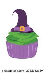 Ilustración de pastelitos de Halloween. Muffins adornados con fantasía, pastelitos temáticos para el 31 de octubre y postre temible caricatura de comida ilustración vectorial conjunto de biféretro de pastel de halloween espeluznante