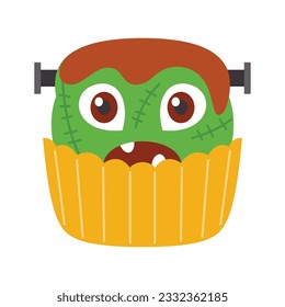 Halloween Cupcakes Illustration. Spooky decorated muffins, themed small cakes for 31 October and scary dessert food cartoon vector illustration set of halloween cake muffin spooky