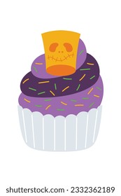 Halloween Cupcakes Illustration. Spooky decorated muffins, themed small cakes for 31 October and scary dessert food cartoon vector illustration set of halloween cake muffin spooky