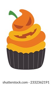 Halloween Cupcakes Illustration. Spooky decorated muffins, themed small cakes for 31 October and scary dessert food cartoon vector illustration set of halloween cake muffin spooky