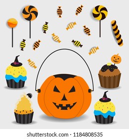 Halloween Cupcakes and Treats Vector