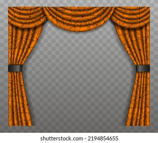 halloween curtain with spiderweb lace. orange curtain with spiderweb for halloween backgrounds