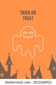 Halloween custom postcard with linear glyph icon. Asking for candies. Greeting card with decorative vector design. Simple style poster with creative lineart illustration. Flyer with holiday wish