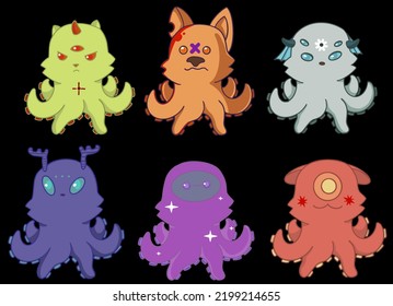 Halloween cute alien monsters illustration pack vector