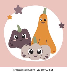 Halloween cute autumn illustration, pumpkins, leaf . Characters in doodle for children books, cards or other design uses .