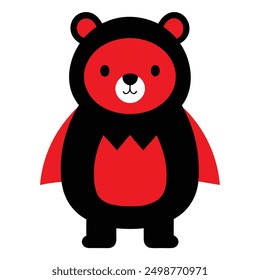 Halloween Cute Bear in Red and Black Vector Illustration.