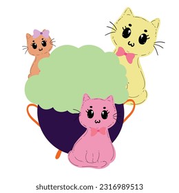 halloween cute cartoon cat charactor hand drawn with pink purple color