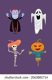 Halloween Cute Cartoon Vector Set Illustration