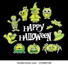 Halloween cute cartoons. Vector character design collection