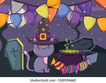 Halloween cute cat cartoon