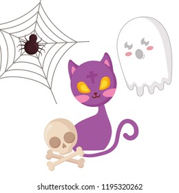 halloween cute cat with cross and ghost