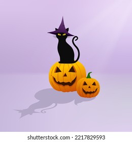Halloween cute cat and pumpkin