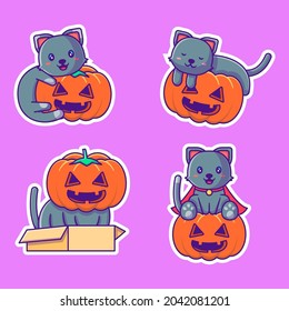 Halloween cute cat and pumpkin stickers collection