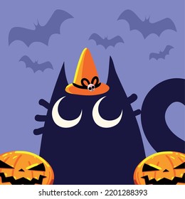 halloween cute cat with pumpkins