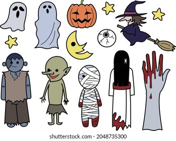 Halloween cute character illustration set