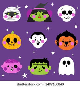 Halloween cute character pattern background