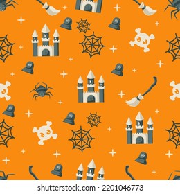 halloween cute characters seamless pattern in flat style illustration design