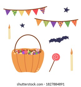 Halloween cute composition. Hand drawn vector illustrations isolated on white background.
