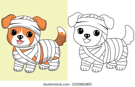 Halloween Cute Dog Mummy Vector Illustration,dog mummy halloween mascot character Hand drawn halloween Mummy.