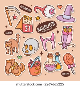 Halloween Cute Doodle Vector Sticker Collection