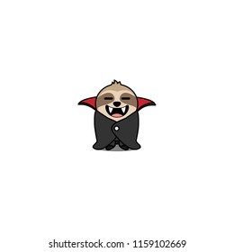 Halloween cute dracula sloth cartoon character, vector illustration