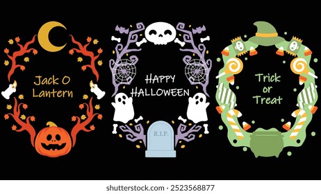 Halloween Cute Element Frames Car with Text on The Black Color Background