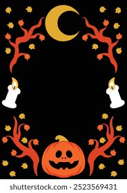 Halloween Cute Element Frames Card on The Black Color Background