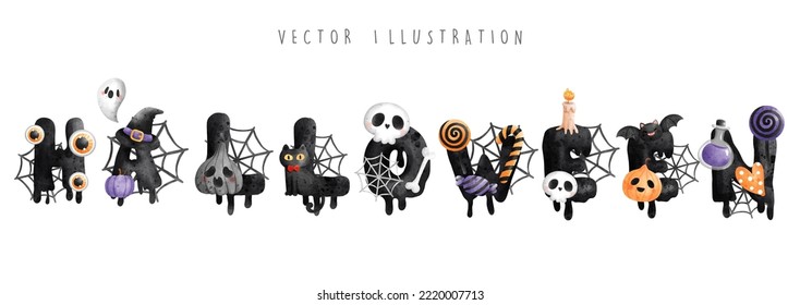 Halloween cute font, Alphabet, vector illustration